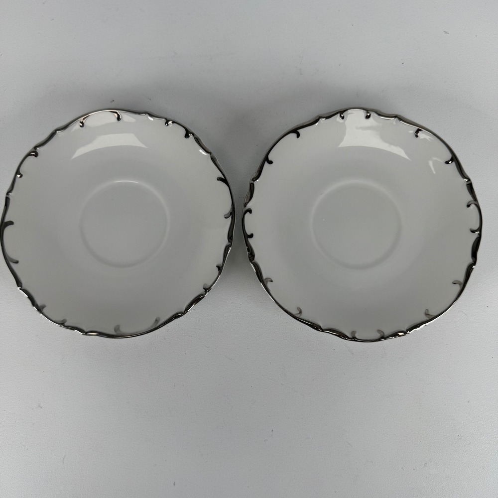 Bristol Fine China Nobility S-3213 Saucers Set of 2 Silver Scroll Japan Painted